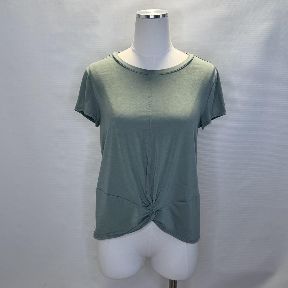 Athleta Shirt Womens Small Green Short Sleeve Twist Front Lightweight Top
